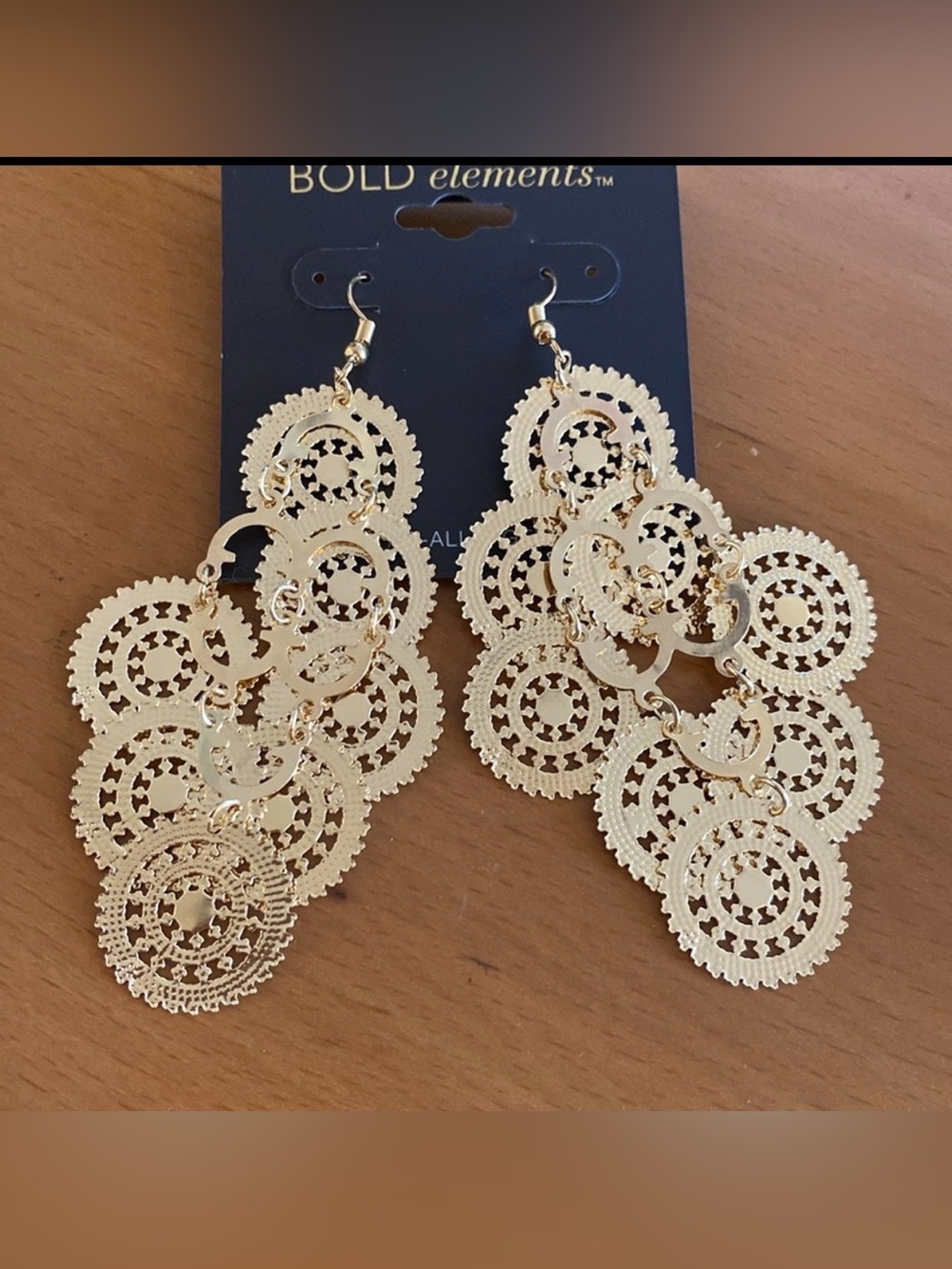 Bold Elements Goldtone Intricate Dangle Earrings NWT